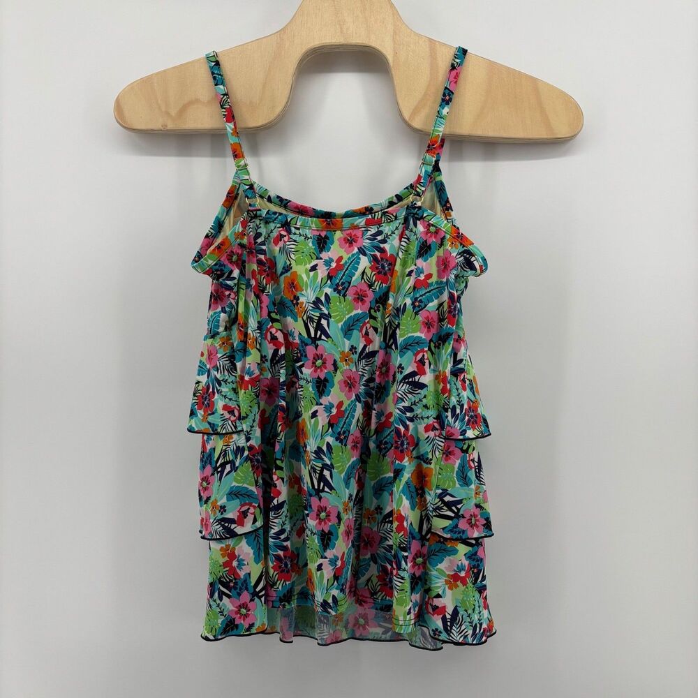 A Shore Fit! Thigh Solutions Swim Dress Top Multi Floral Women 22W Tiered Ruffle - Picture 2 of 8